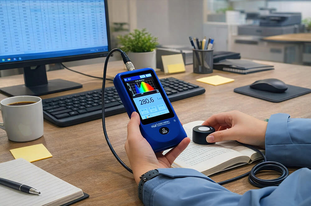 ls335光谱照度计测量办公室工位照度